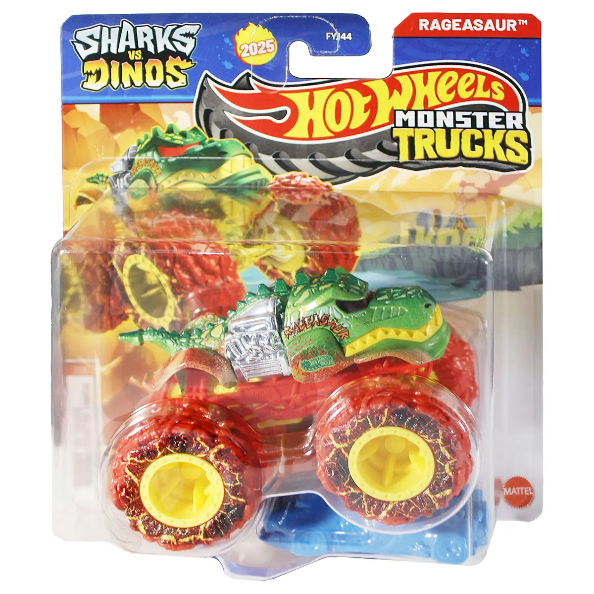 Hot Wheels Monster Trucks Shark Vs Dino Rageasaur Truck Orange Tyres 1