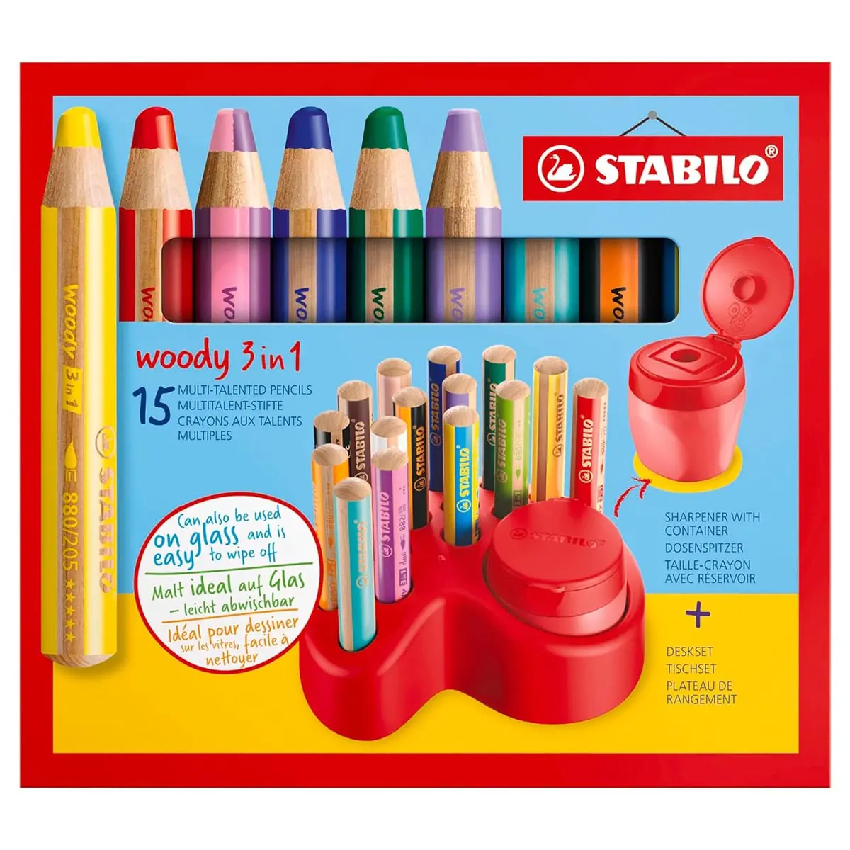 Stabilo Woody 3 In 1 Deskset With 15 Multi-Talented Pencils And Sharpener With Container 1