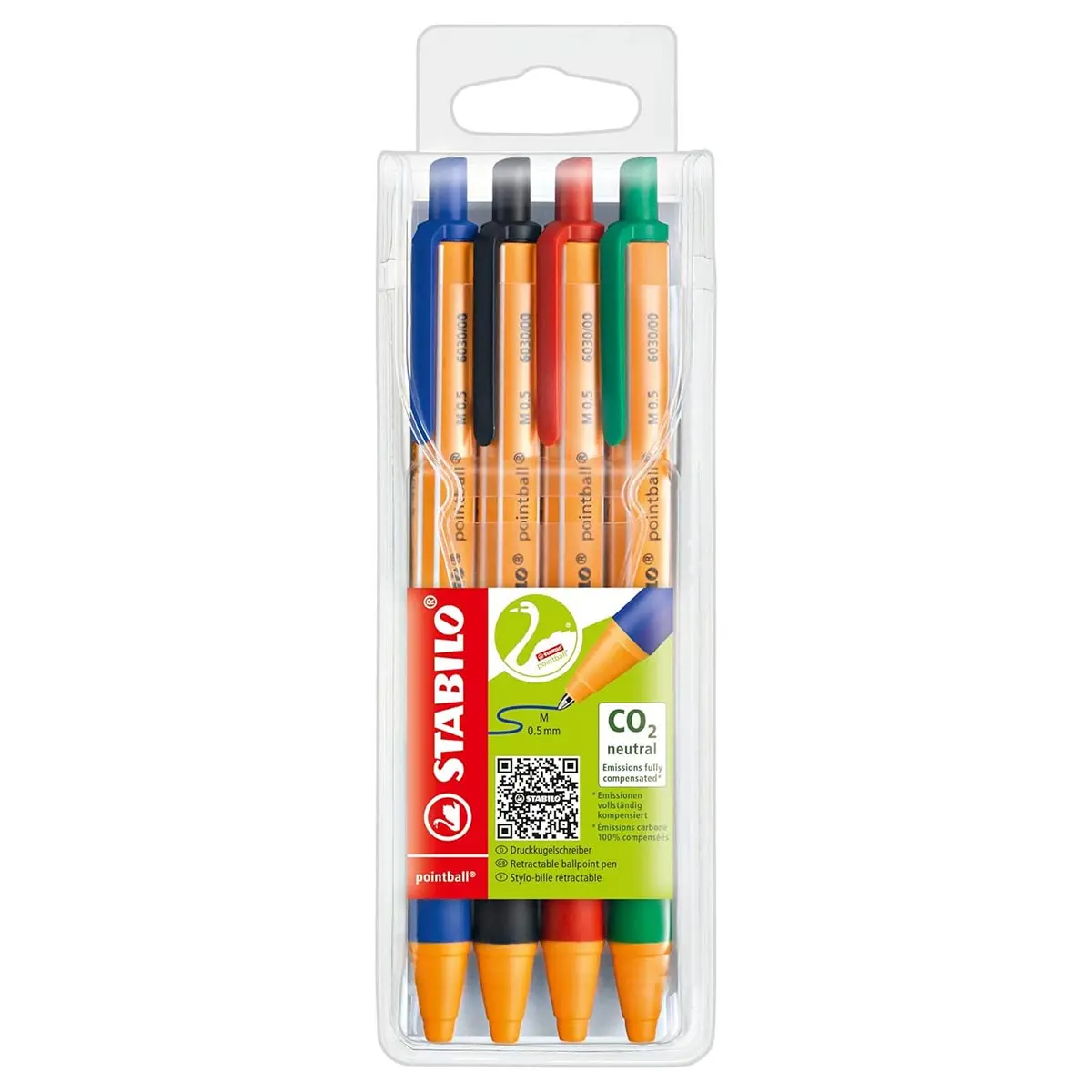Stabilo Pointball Retractable Ballpoint Blue Black Red And Green Pens (4 Pack) 1