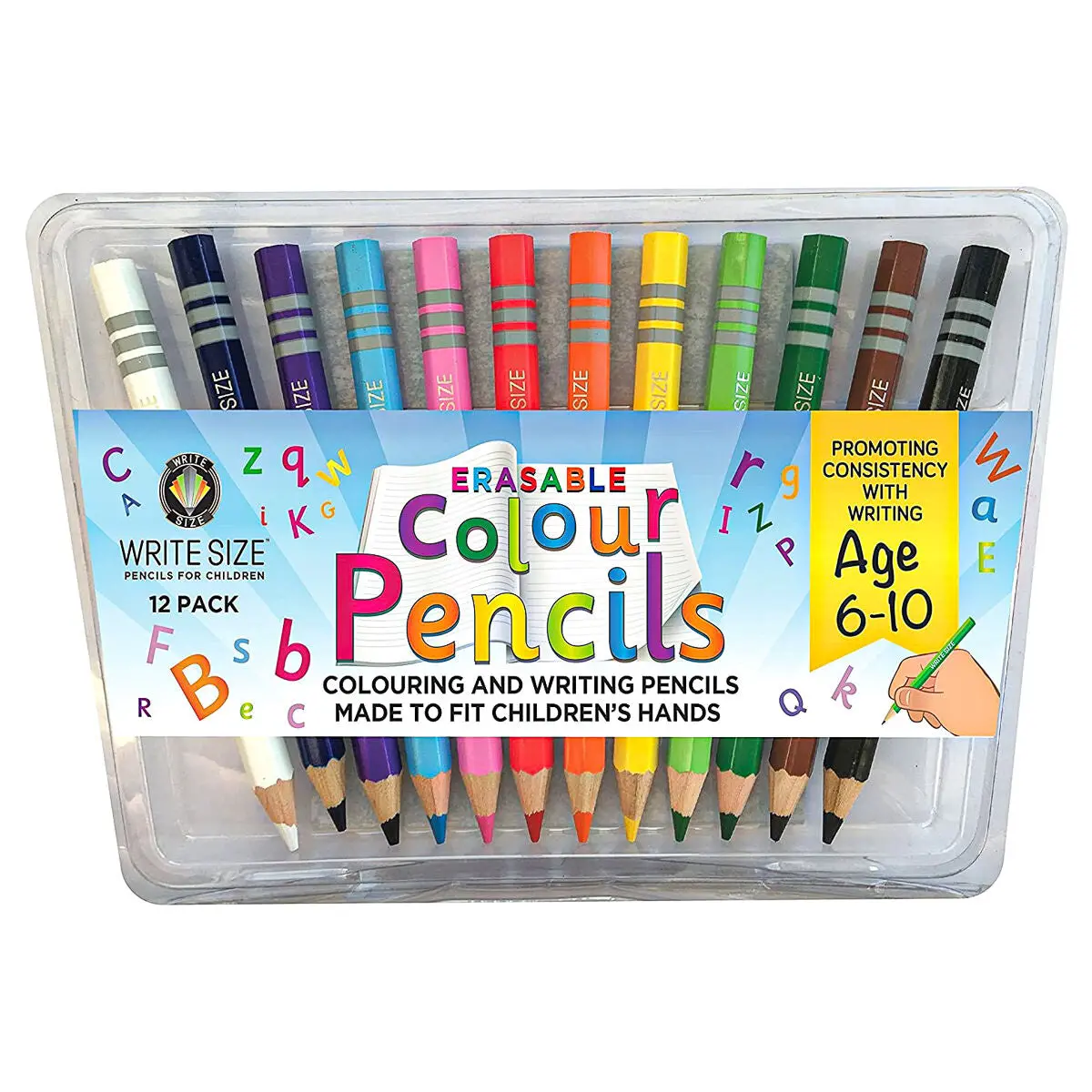 Write Size Erasable Colour Pencils Age 6-10 Pack Of 12 1