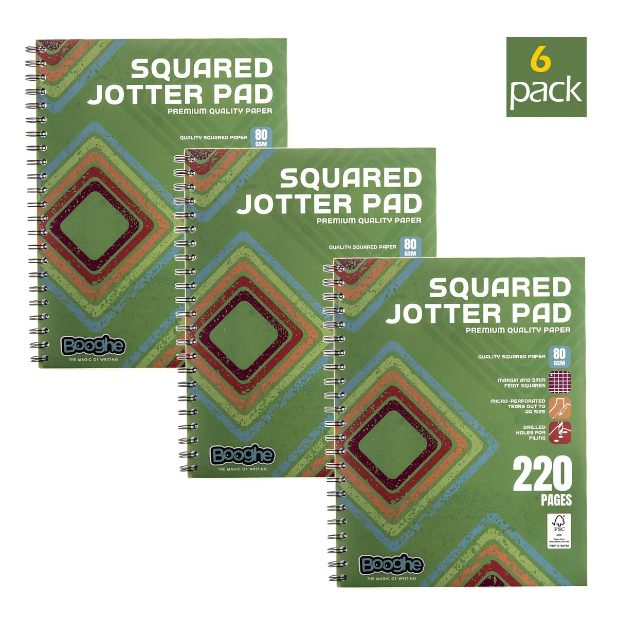 Booghe A4 Squared Jotter Pad 220 Pages (6 Pack) 1