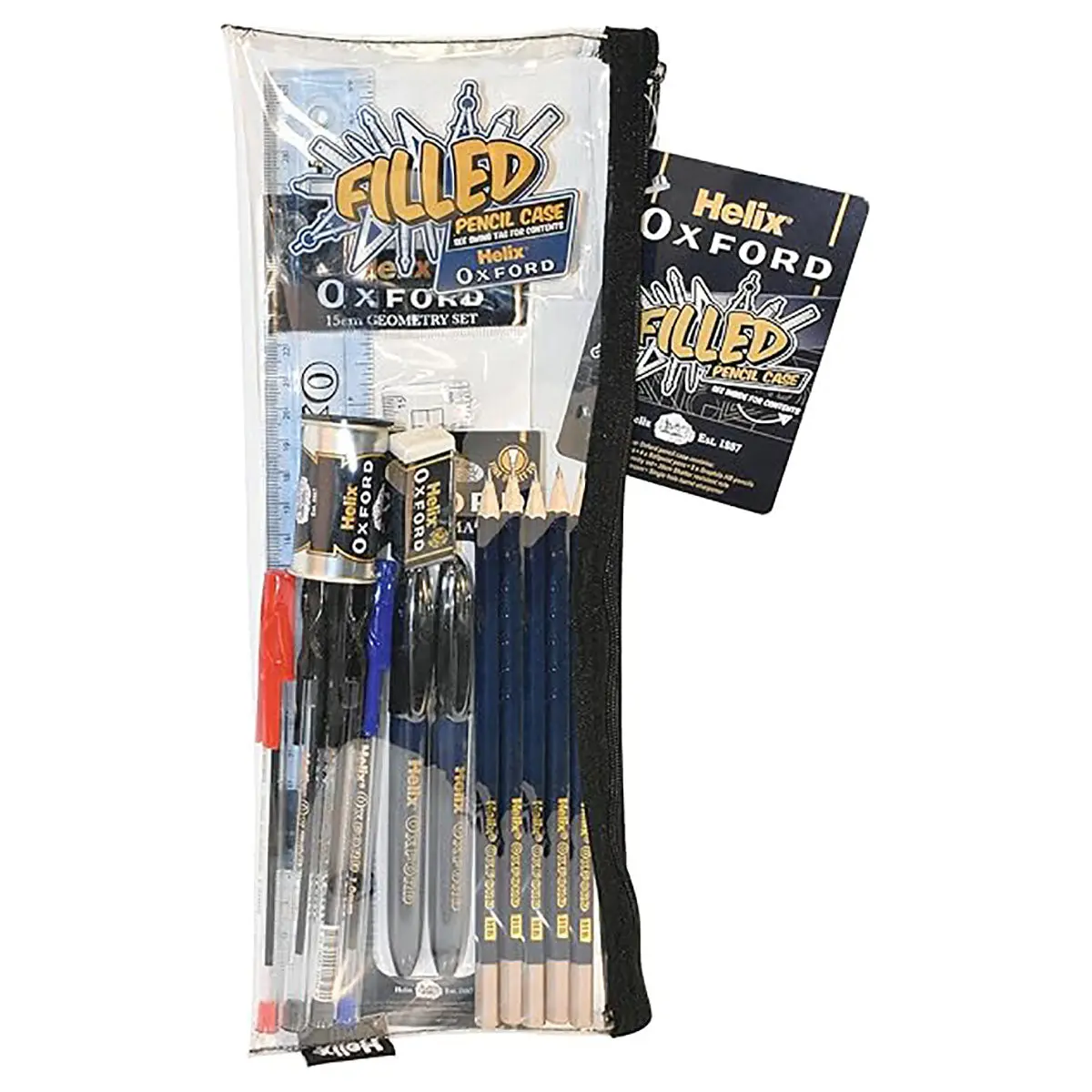 Helix Oxford Filled Pencil Case Clear 1