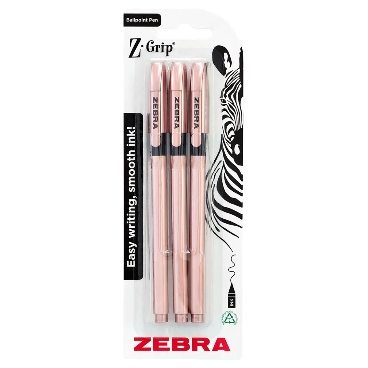 Zebra Pen Z-Grip Basics Rose Gold Black Ink 3Pk 1