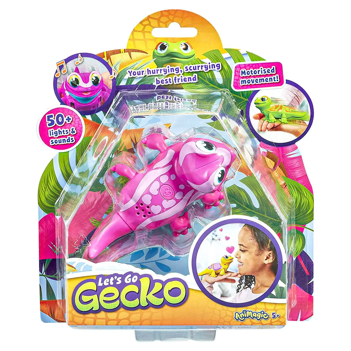 Animagic Let's Go Gecko Pink Interactive Pet 1