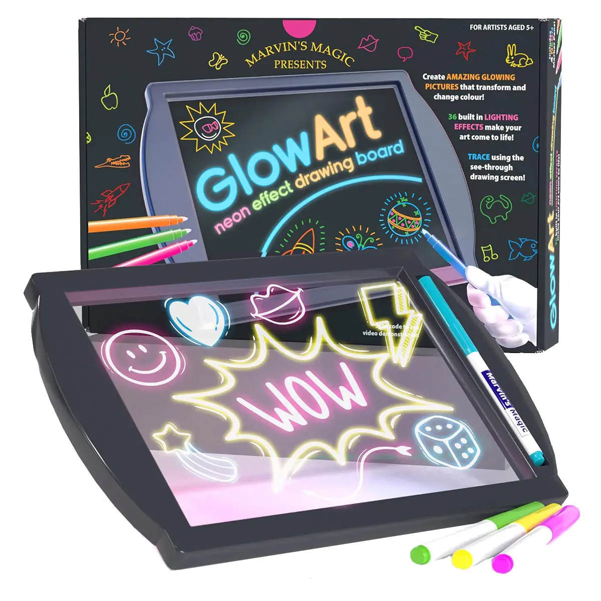 Marvin’S Magic Glow Art Neon Effect Drawing Board Black 1