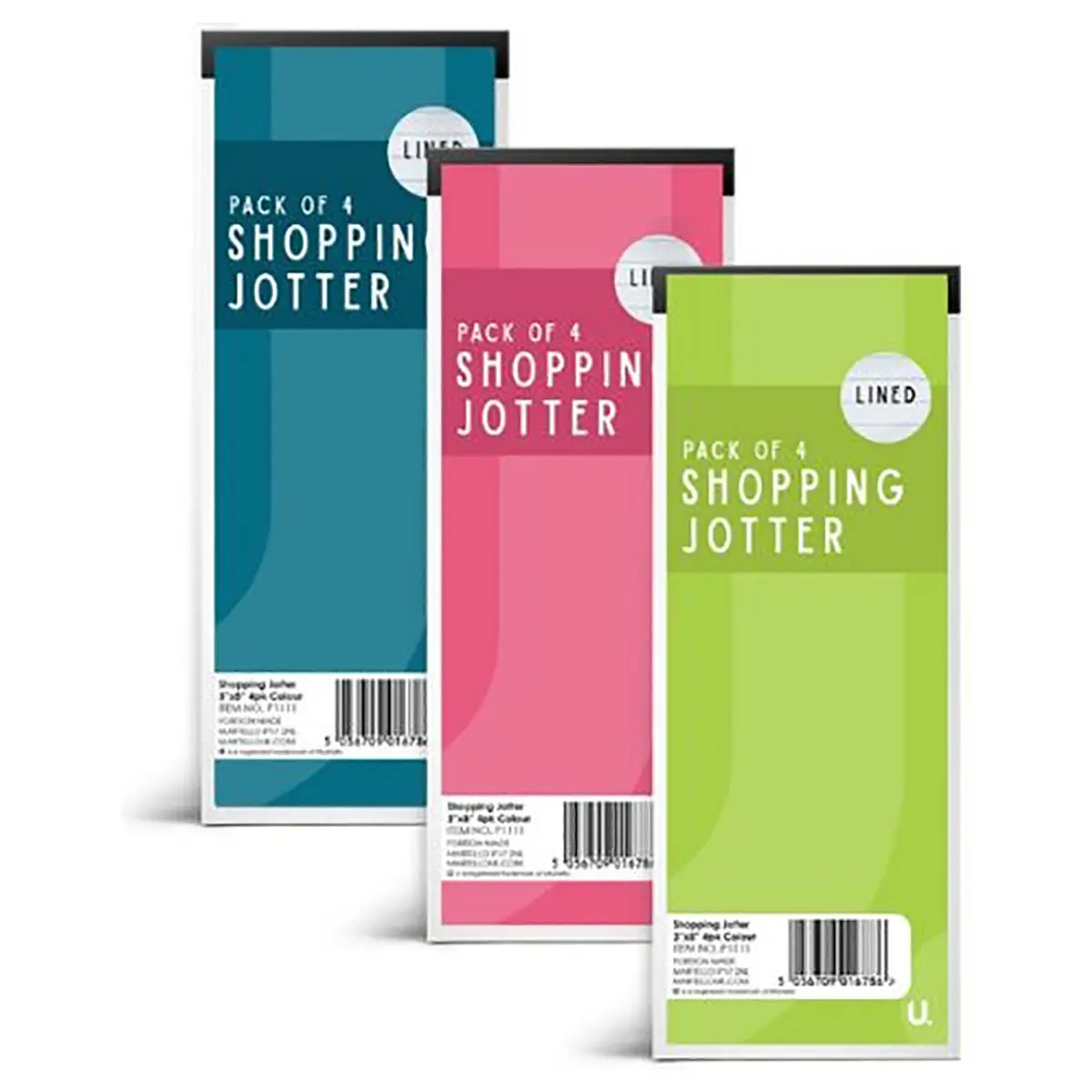 Shopping Jotter Notepad 3"X8" 4Pk Colour Assorted 1