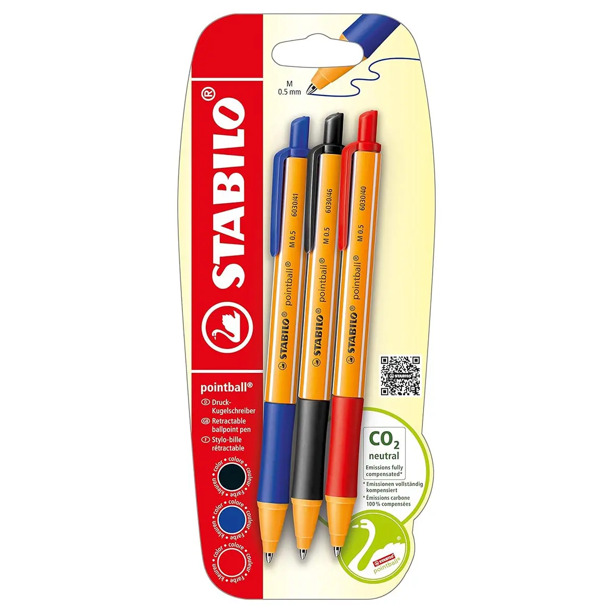 Stabilo Pointball Retractable Ballpoint Blue Black And Red Pens (3 Pack) 1