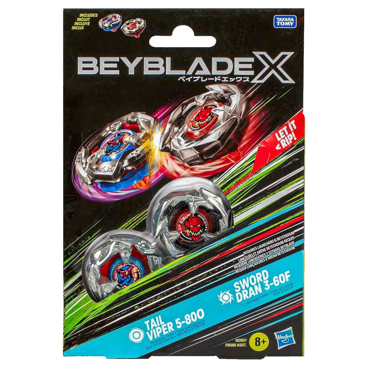 Beyblade X: Tail Viper 5-80O Stamina Type & Sword Dran 3-60F Attack Type Dual Pack 1