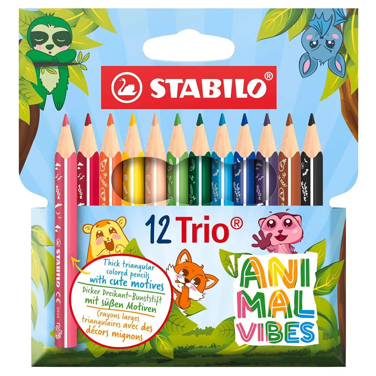 Stabilo 12 Trio Animal Vibes Triangular Coloured Pencils 1