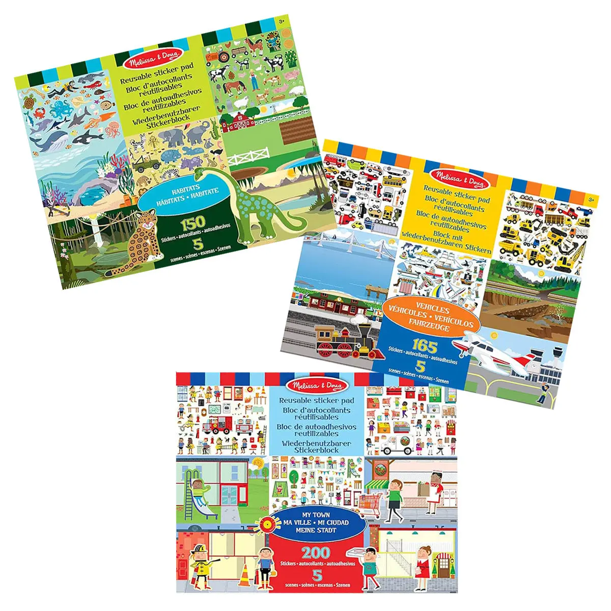 Melissa & Doug Reusable Sticker Pad - Habitats, Vehicles, And Town (3 Pack) 1