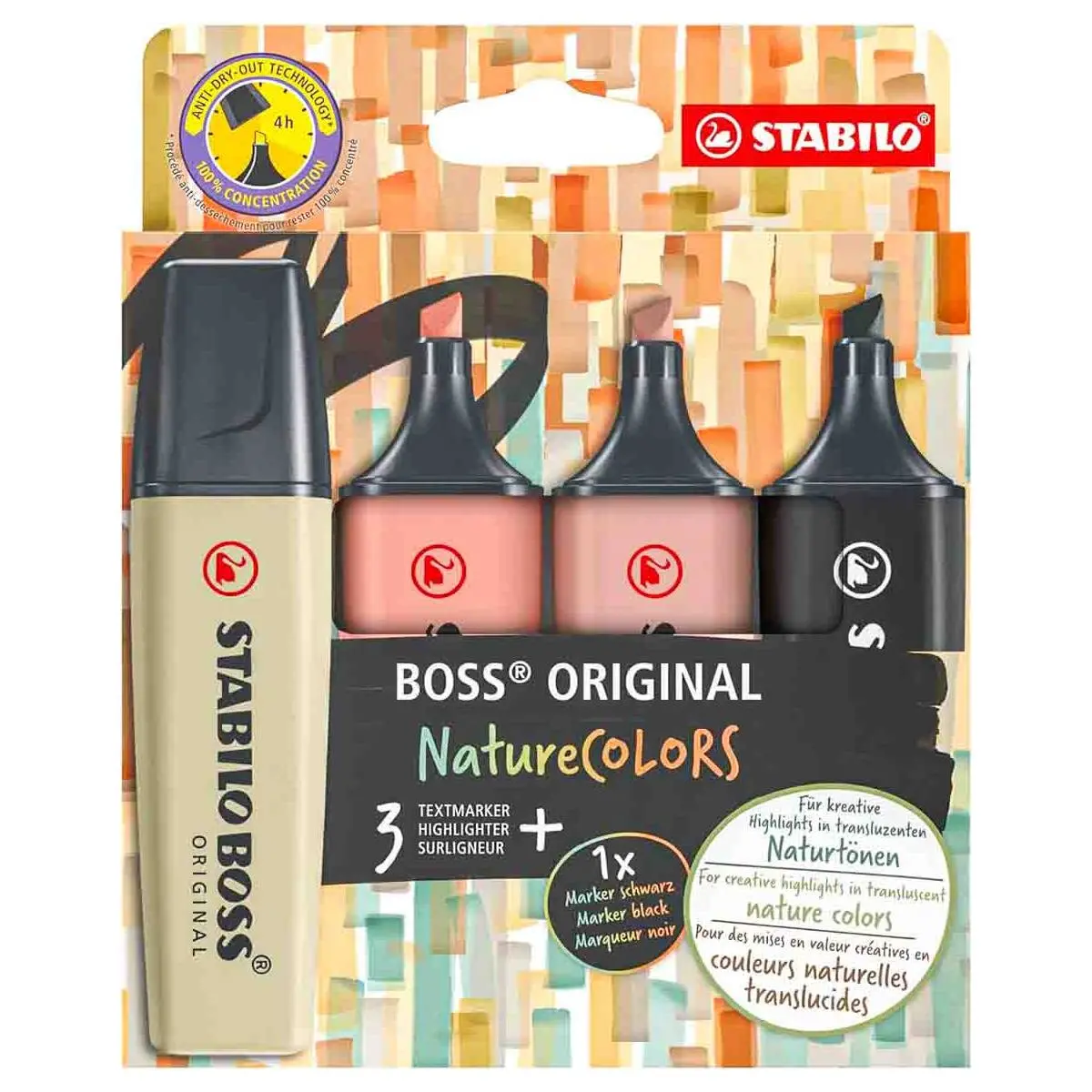 Stabilo Boss Original Naturecolors Textmarker Mud Green, Sienna, Umber, Black (4 Pack) 1