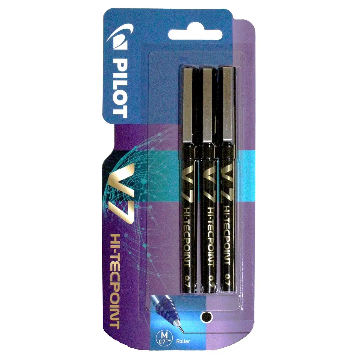 Pilot V7 Hi-Tecpoint M 0.7 Black Rollerball Pen (3 Pack) 1