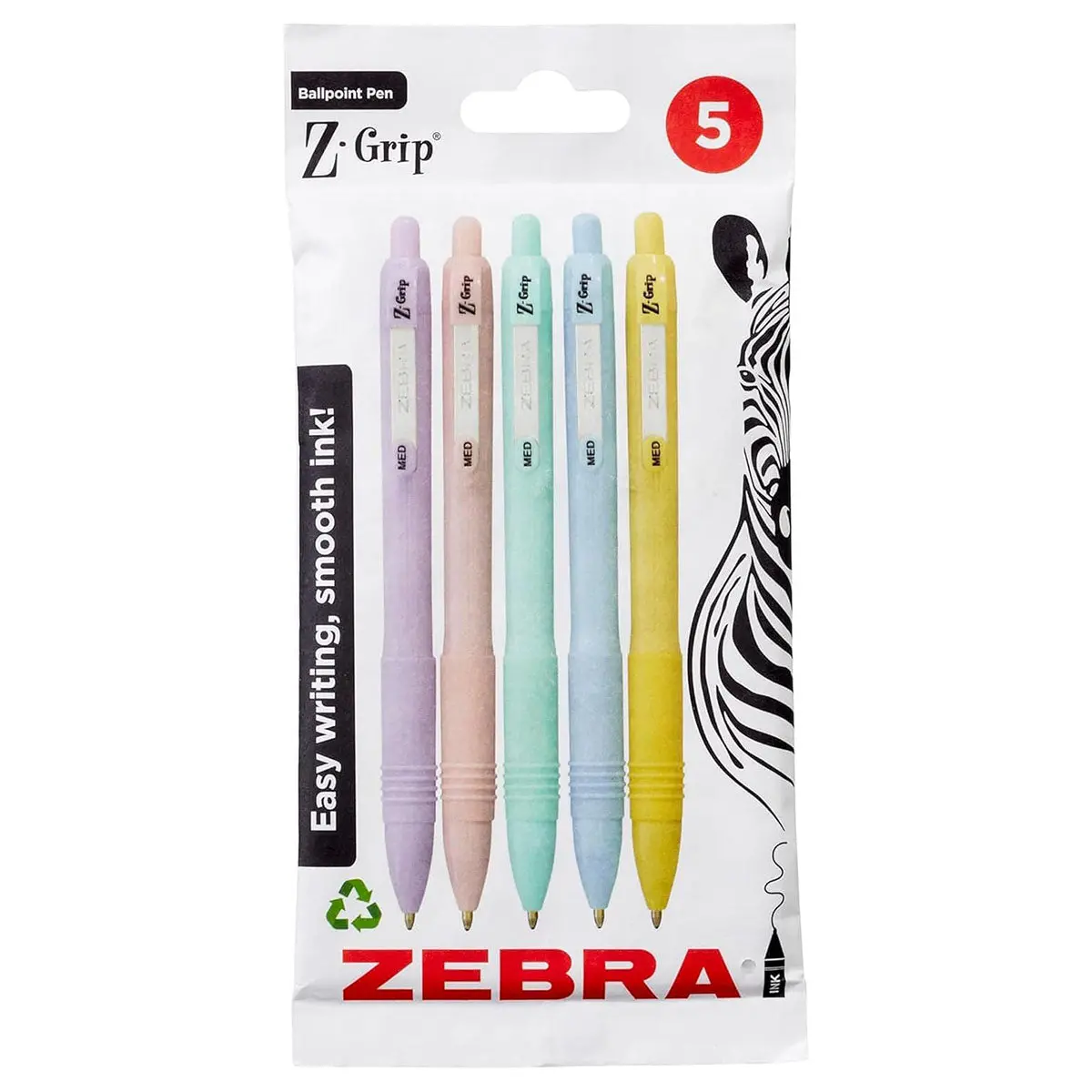 Zebra Pens Z- Grip Smooth Pastel Barrel Black Ink 5Pk 1