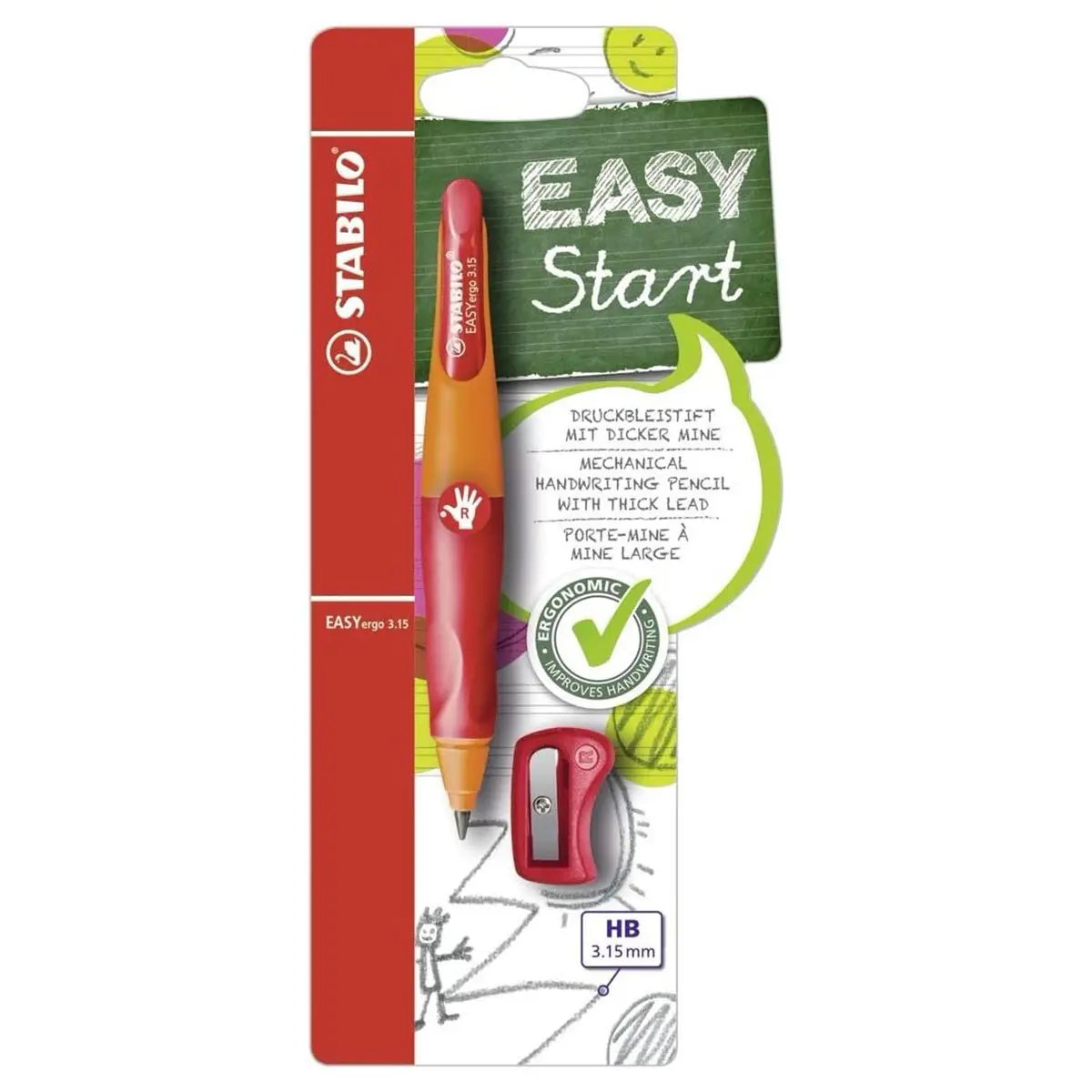 Stabilo Easyergo 3.15 Hb Pencil Orange And Red Right Handed Grip 1