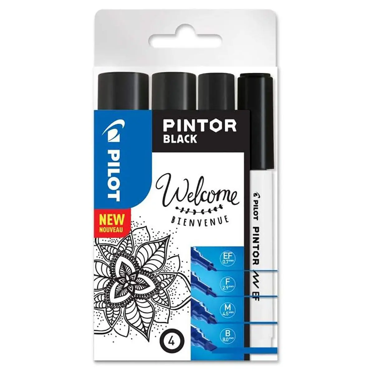Pilot Pintor Black Marker Pens Ef, F, M, B Tips (4 Pack) 1