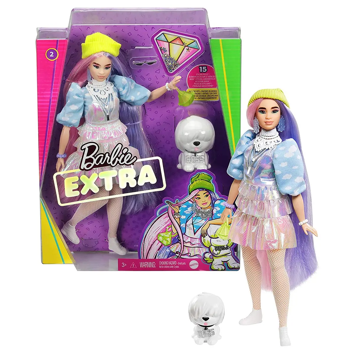 Barbie Extra Doll #2 In Shimmery Look With Pet Puppy 1