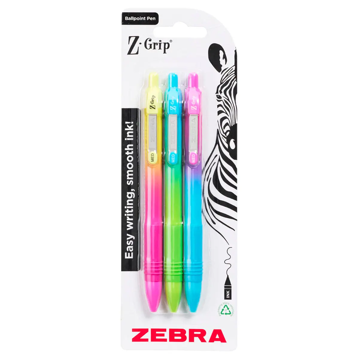 Zebra Pens Z-Grip Ballpoint Soft Touch 3Pk Black Ink 1