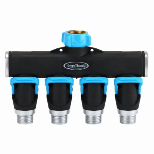 Green Thumb 357Gtdi Metal Full Flow 4-Way Garden Hose Faucet Splitter With Shut Offs - Quantity Of 1 1