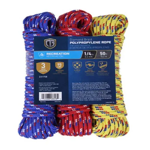 Tru-Guard 643551 3-Pack Of 1/4" Inch X 50' Foot Rolls Of Diamon Braided Lightweight Polypropylene Rope - Quantity Of 4 1