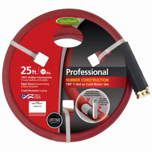 Green Thumb 8696Gt-25 5/8" Inch X 25' Foot Professional Red Rubber Hot Water Garden Hose - Quantity Of 4 1
